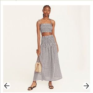 Cotton voile smocked skirt set in gingham